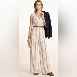 White & Red Striped Wide Leg Jumpsuit Size Small